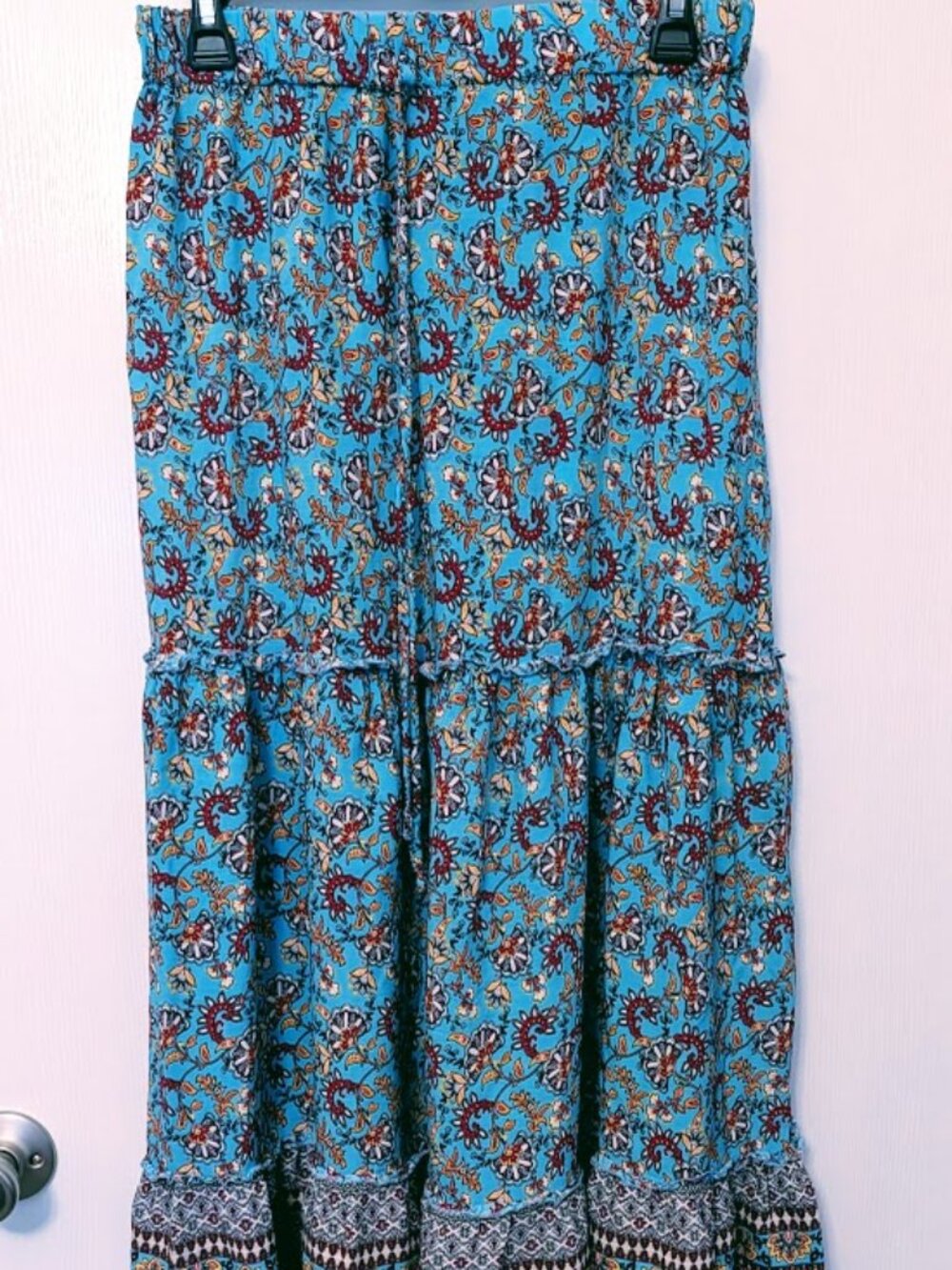 Boho turquoise floral paisley tiered midi/maxi skirt Size L